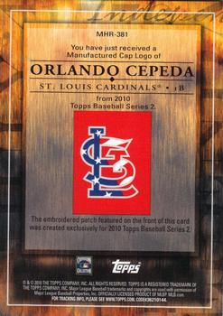 2010 Topps - Manufactured Hat Logo Patch #MHR-381 Orlando Cepeda Back